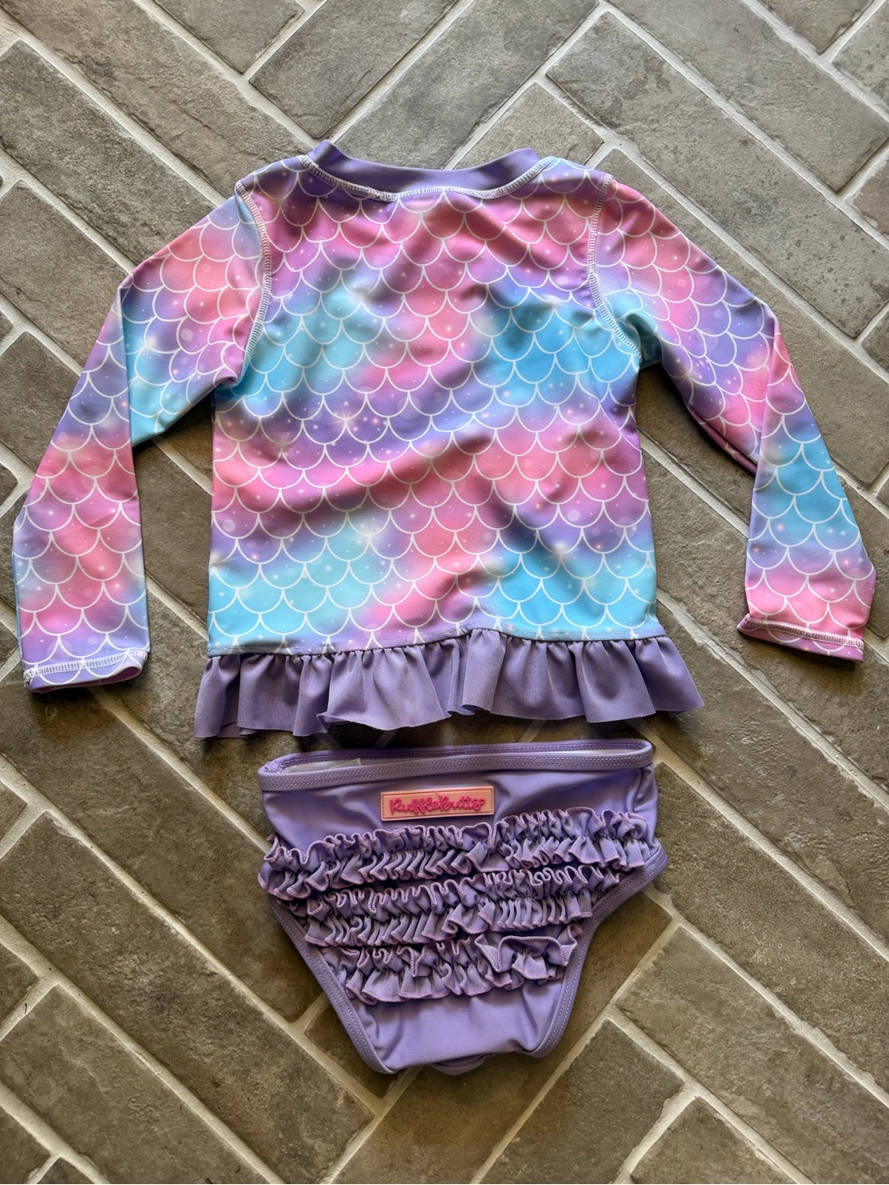 Ruffle Butts Purple Multi Mermaid Scale Rashguard Swim Set